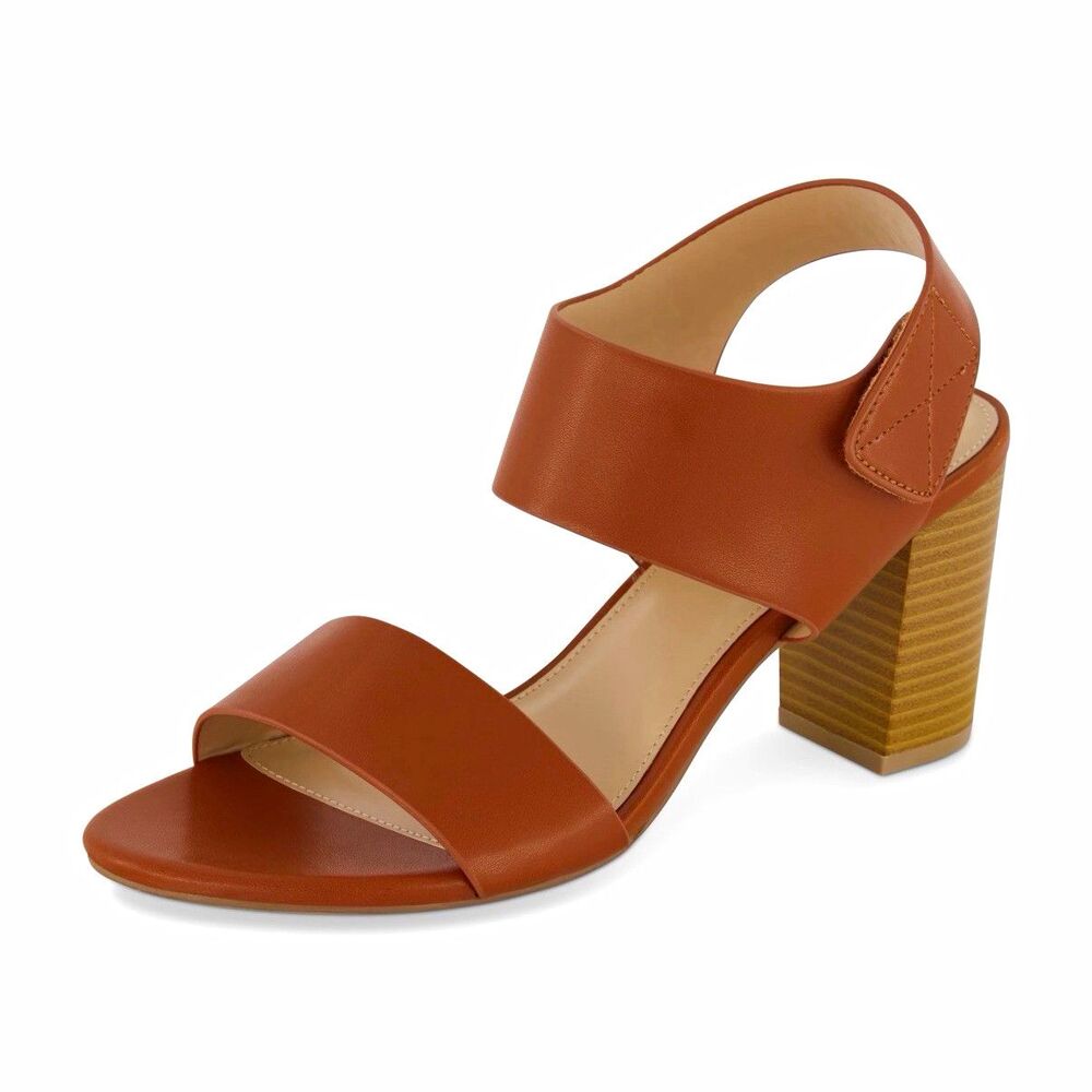 CUSHIONAIRE Women's Brown Strappy Block Heel Sandals Memory Foam US 8